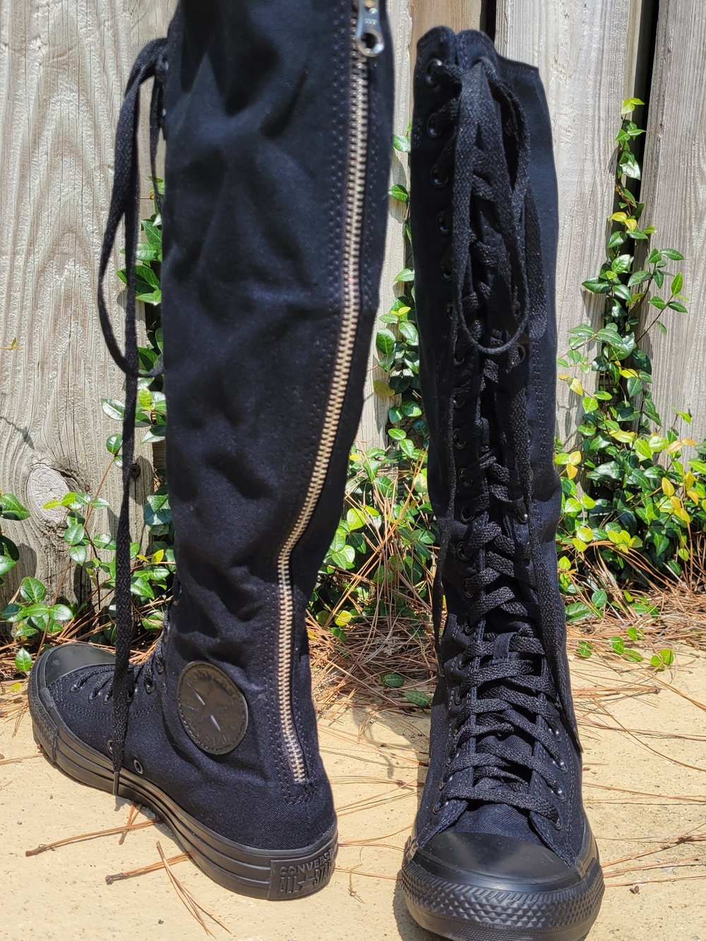 Converse Black Over-the-Knee Lace-Up Canvas Boots with Side Zip Detail
